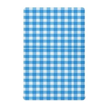 Imagem de CEBUGI Lençol de berço elástico para bebês meninos e meninas, com estampa de guingão azul, portátil, pacote N Play, lençol com elástico para crianças, material neutro, ultra macio, colchão infantil