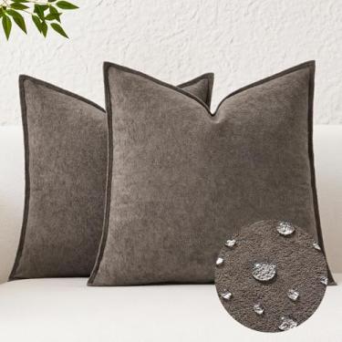 Imagem de Kevin Textile Capas de almofada decorativas à prova d'água marrom coco 55 x 55 cm pacote com 2 fronhas macias texturizadas Euro fronhas elegantes para sofá, poltrona, cama, decoração de casa, interior