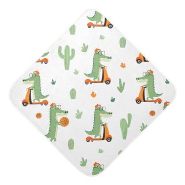 Imagem de Burbuja Toalha de banho de bebê com crocodilos de desenho animado - Toalha com capuz de musselina macia e absorvente para recém-nascido, 76 x 76 cm