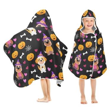 Imagem de Burbuja Cães em fantasias de Halloween toalha de banho com capuz para crianças, toalha de praia de pelúcia macia absorvente para meninas e meninos 3-10 anos, 61 x 127 cm