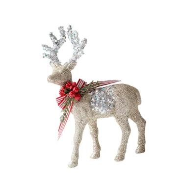 Imagem de Kuntesetty Estatuetas de Renas Flocadas, Decorações de Natal, Adereços Rústicos para Fotos Criativas, Estatuetas de Veados, Esculturas de Animais para Lareiras, Style B Golden, Tamanho real