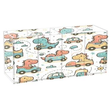 Imagem de Burbuja Lindo porta-canetas de acrílico de dinossauro, 4 compartimentos, suporte de lápis transparente para pincéis de maquiagem, acessórios de mesa de escritório em casa