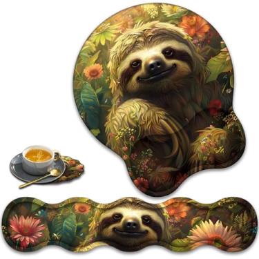 Imagem de Almofada de descanso de pulso para teclado + suporte para descanso de pulso + conjunto de porta-copos em forma de renda. Tapete de mouse antiderrapante para alívio ergonômico da dor no pulso para casa