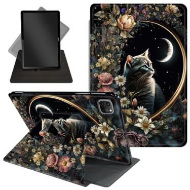 Imagem de Capa para iPad Pro de 12,9 polegadas, 6ª/5ª/4ª geração (2022/2021/2020), suporte protetor giratório de 360 graus com despertar/hibernar automaticamente, flores florais de rosas de gato
