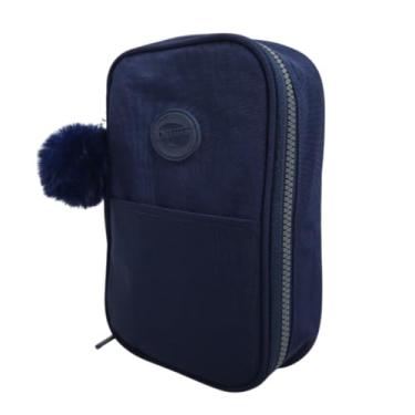 Imagem de Estojo Escolar Premium Azul Com Pompom Organização Completa Volta as Aulas Tendência Menina Menino