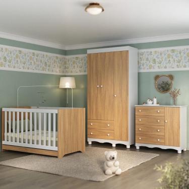 Imagem de Quarto De Bebê Completo Com Berço Americano 3 Em 1 Dengo Multimóveis MP4592 Branco-madeirado