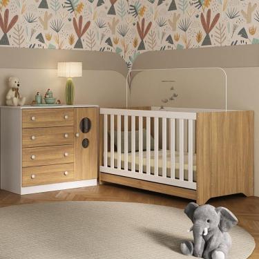 Imagem de Berço Americano 3 Em 1 Com Cômoda 1 Porta 4 Gavetas Pirulito Multimóveis MP4707 Branco-madeirado