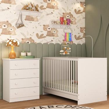 Imagem de Berço 3 Em 1 Para Colchão 130x60cm Com Cômoda 4 Gavetas Brisa Multimóveis MP4743 Branco