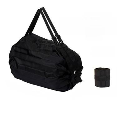 Imagem de Bolsa de compras dobrável com cinto ajustável, impermeável, para viagem, portátil, bolsa de praia, reutilizável, sacola de compras de supermercado (preto)