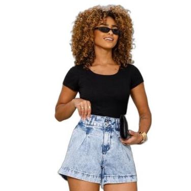 Imagem de SHORTS JEANS MOM FEMININO CINTURA ALTA COM PREGA 23958 40 SKY MÉDIO UNICA-Feminino
