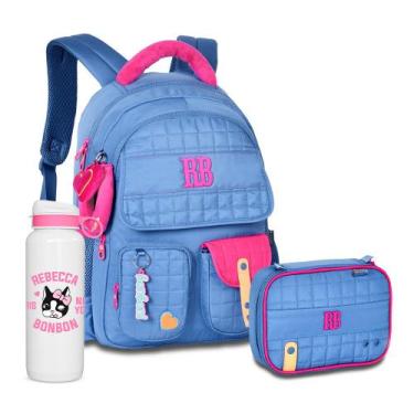 Imagem de Kit Mochila Costas Acolchoada Rebecca Bonbon Estojo Box, RB26239 Azul