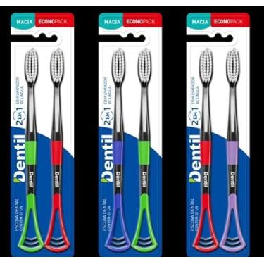 Imagem de Dentil – Escova Dental 2 em 1 com Limpador de Língua Macia 2 Unidades R460 | Limpeza Profunda e Hálito Saudável
