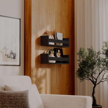 Imagem de Kit 2 Prateleiras Porta Livros Preta 70 x 12cm Suporte Invisivel