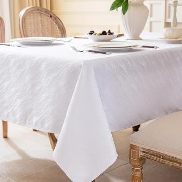 Imagem de Wuluwala Toalha de mesa retangular para mesas de jantar rústica de tecido de fazenda toalha de mesa pesada vintage toalha de mesa lavável sem rugas para decoração de festa na cozinha, branca, 140 x