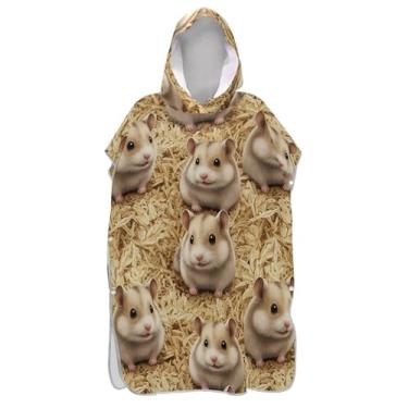 Imagem de Poncho de surf para adultos trocador de roupa de banho com capuz bonito leve fofo bege hamsters ponchos de praia para homens