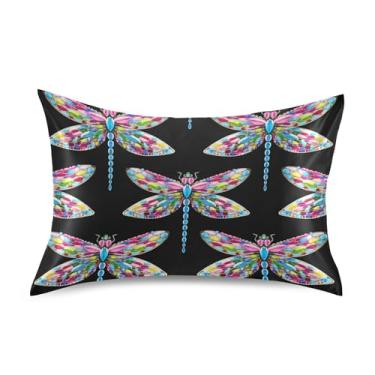 Imagem de Travesseiros refrescantes estampa colorida libélula preta cetim animal floral padrão king queen travesseiro decoração king size 101,6 cm x 50,8 cm