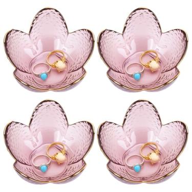 Imagem de PLIGREAT 4 peças de prato de joias de flores, bandeja de bugigangas, prato de anel de vidro, bandeja de joias de flores pequenas para chave, brincos, anéis, vaidade, banheiro, decoração de quarto