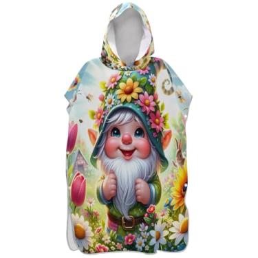 Imagem de Joisal Lindo poncho de surfe de flor de primavera de gnomo para adulto roupão de banho com capuz toalha de banho absorvente ponchos de praia para homens