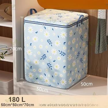 Imagem de Caixa Organizadora Grande para Guarda-Roupa 110L/140L/180L – Saco Organizador de Cobertor e Casaco com Tampa(1pcs,180L（crisântemo azul）)