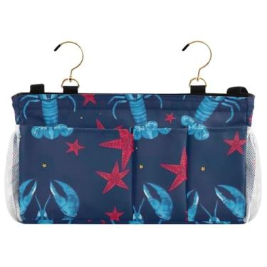 Imagem de TSENQUE Organizador de beliche com estrela de lagosta azul para pendurar na cama, lindo suporte remoto de cabeceira