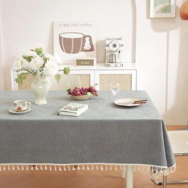 Imagem de Toalha de mesa rústica para mesas de jantar, toalha de mesa simples de cor sólida com borlas, toalha de mesa resistente, tecido de chenille macio, capa de mesa lavável para cozinha, uso interno e