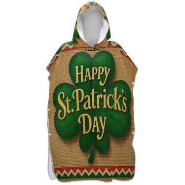 Imagem de Joisal Roupão para adultos, poncho de surfe, praia, capuz, toalha, floral, absorvente, masculino, poncho com capuz, trevo verde