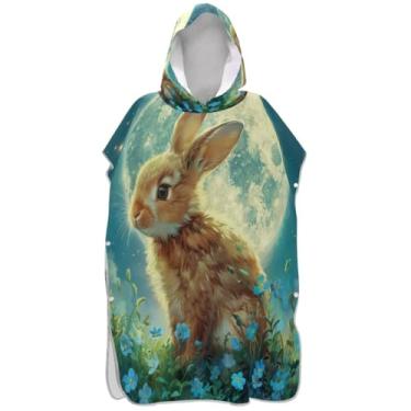 Imagem de Joisal Poncho de surfe trocador roupão adulto praia banho toalhas com capuz secagem rápida marrom coelho azul floral masculino poncho com capuz