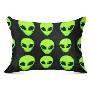 Imagem de Green Aliens Preto Fronha Decorativa Poliéster Padrão Queen King Size Fronhas Cama Fronha, Tamanho Padrão, 51 cm x 66 cm