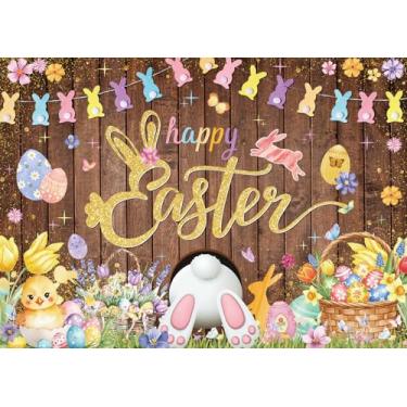 Imagem de Pano de fundo para fotografia Happy Easter 20 x 1,5 m, flores de coelhinho da primavera, fundo de parede de madeira, decoração de festa de Páscoa, suprimentos para fotos