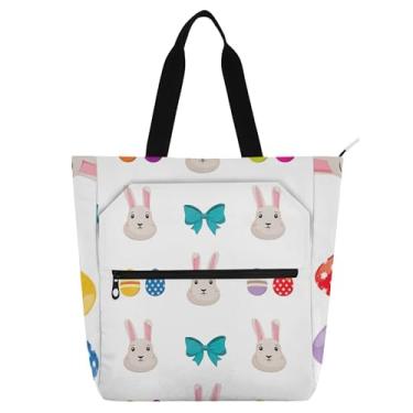 Imagem de GAIGEO Sacola branca divertida de coelho fofa, para mulheres, trabalho, lona, escola, bolsa para livros, bolsa feminina infantil com compartimentos