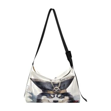 Imagem de GAIGEO Bolsa tiracolo de couro Lighthouse and Boats, bolsa tiracolo feminina, bolsa grande com zíper e bolsos, Lindo cachorro Husky usando um chapéu de pirata - 2, One Size