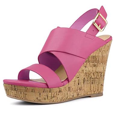 Imagem de Allegra K Sandálias femininas plataforma plataforma de madeira, Rosa choque, 40