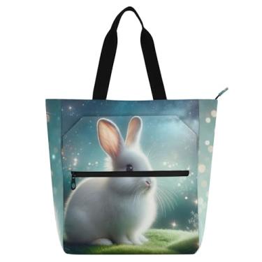 Imagem de GAIGEO Linda bolsa de trabalho feminina coelhinho coelho fantástica bolsa escolar de lona com zíper bolsas para professores amantes de livros