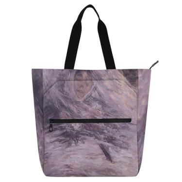 Imagem de GAIGEO Claude Monet Camille Sur Son Lit Demort Bolsa feminina de trabalho de lona escolar bolsa de livro linda presente infantil para amantes de livros bolsas