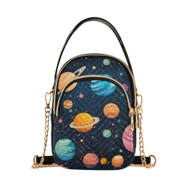 Imagem de Bolsa tiracolo feminina com borda floral aquarela, bolsa transversal com alça de corrente, transversal para mulheres na moda, Planeta Solar Cartoon, One Size