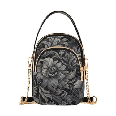 Imagem de Bolsa transversal feminina com pintura em aquarela Red Tomatoes com alça removível, Floral-4 preto e cinza, One Size