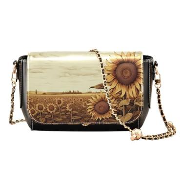 Imagem de GAIGEO Arco adornado com flores, bolsas transversais de couro para mulheres modernas, bolsa de ombro feminina, bolsa transversal de couro, Campo de girassol sépia - 1, One Size