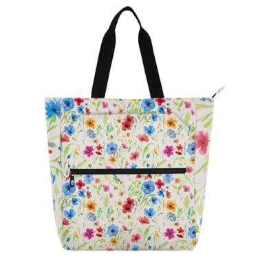 Imagem de Bolsas de trabalho pastel Wildflowers para mulheres, sacola escolar, bolsa para professores, presente para amantes de livros