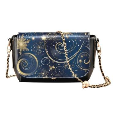 Imagem de Bolsas de ombro femininas com água-viva azul no oceano com luzes neon bolsa tiracolo de couro, bolsas transversais de couro para mulheres, Natal com borboletas e flocos de neve - 3, One Size