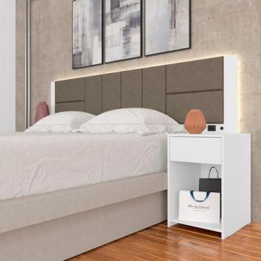Imagem de Cabeceira Estofada Para Cama Queen Dubai Com Led Bra/cap- M. Arapongas Branco/capuccino 02