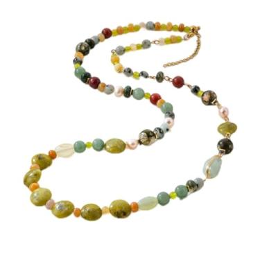 Imagem de Colar feminino boêmio com contas de pedra natural, vintage, cores sortidas, semipreciosas, pérolas de água doce, ajustável, joias de empilhamento diário/festa, presente de feriado de dia dos namorados