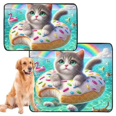 Imagem de TSENQUE Cute Cat Donut Kitten Almofadas laváveis para xixi para animais de estimação almofada extra grande para treinamento de filhotes à prova de vazamento à prova d'água para gaiola de cachorro