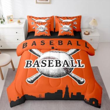 Imagem de Erosebridal Conjunto de edredom de beisebol com 7 peças, para crianças, softball, cidade de beisebol, solteiro, para meninos, adolescentes, homens, esportes, jogos, (São Francisco) vermelho e laranja