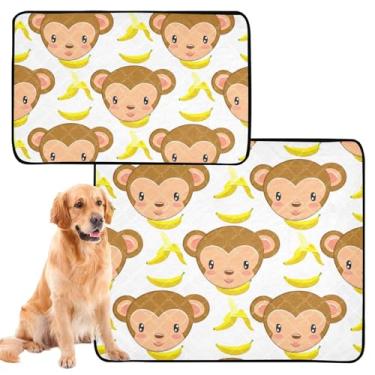 Imagem de TSENQUE Almofadas laváveis para xixi para cães, tapete impermeável para gaiolas fofas de macaco, bananas, almofada de xixi extra grande absorvente para cães, pequeno x pacote com 3