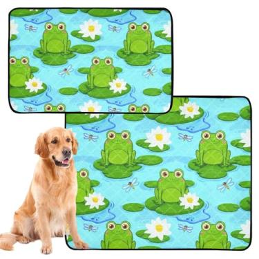 Imagem de Cute Green Frogs Blue Lavável Dog Pee Pads Tapete Impermeável para Gaiola de Cachorro Gato Almofada Reutilizável Filhote de Bebê Tapete Absorvente, Médio + Grande, Conjunto de 2