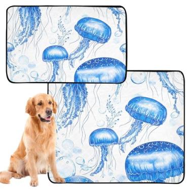 Imagem de TSENQUE Almofadas laváveis fofas de água-viva azul para animais de estimação, almofada reutilizável para treinamento de filhotes de cachorro, à prova de vazamento, impermeável, tapete de cercadinho