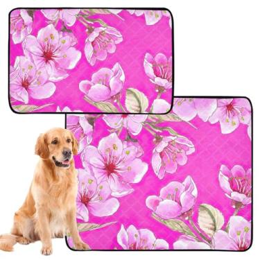 Imagem de Almofadas laváveis de flores de cerejeira rosa vibrante para cães para gatos e animais de estimação, reutilizável, impermeável, cercadinho para cães, absorvente de cães, treinamento de penico, médio +