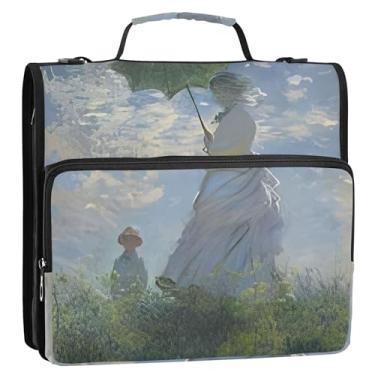 Imagem de Parasol Madame Son Monet fichários de 3,8 cm com 3 anéis com zíper organizador de fichários escolares bolsa com alça de ombro pasta de portfólio de armazenamento com alça de ombro com alça
