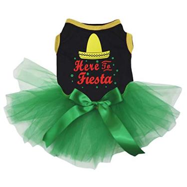 Imagem de Petitebella Vestido de cachorro com chapéu mexicano Here to Fiesta (preto/verde, 3GG)