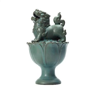 Imagem de porta-vara de incenso Animais míticos antigos chineses e designs de lótus Porta-incenso Queimador incenso cerâmica requintada Resistência a altas temperaturas